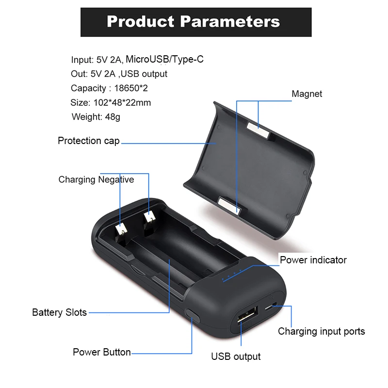 2x 18650 Power Bank 5V 2A rodzaj USB-C szybkie ładowanie DIY etui na powerbank baterii pojemnik na pudełko dla 18650 18700 217000 ładowania