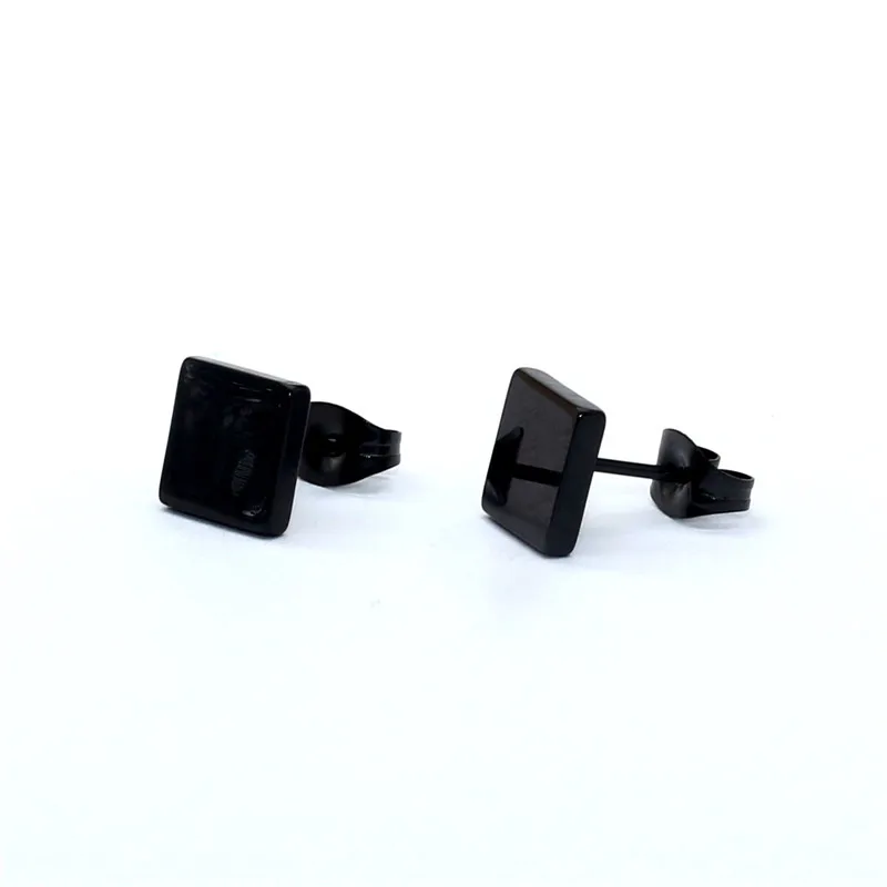 Brief 316L Stainless Steel Men Women Square Black Plated Stud Earrings Classic Jewelry Size 8mm Allergy Free