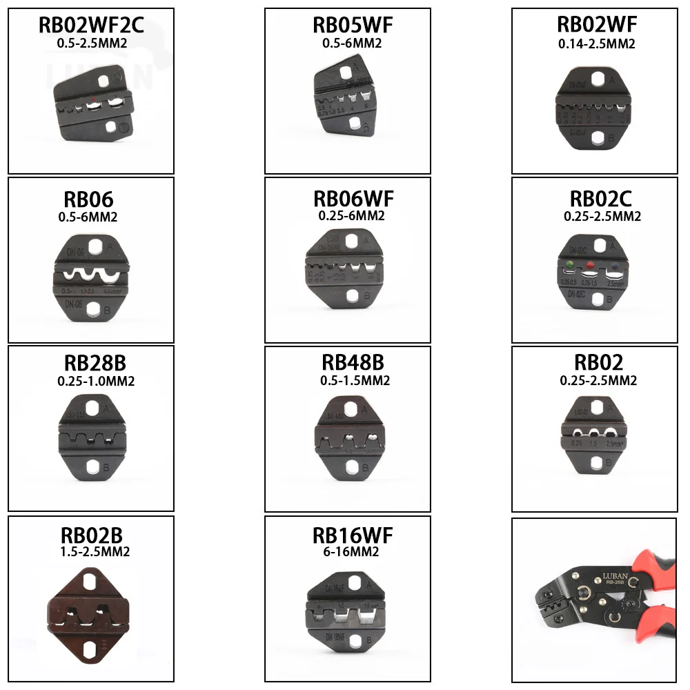 LUBAN MINI EUROP STYLE crimpatura strumento pinza crimpatrice set di matrici per serie RB RB28B RB48B RB16WF RB06WF RB03H RB02 ganasce