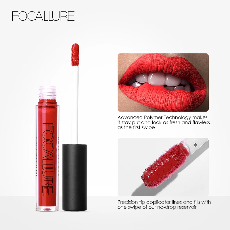 FOCALLURE Matte Liquid Lipstick Long-lasting Waterproof Lip Gloss 10 Colors Lip Glaze Non-Stick Cup Lip Tint Makeup Cosmetics