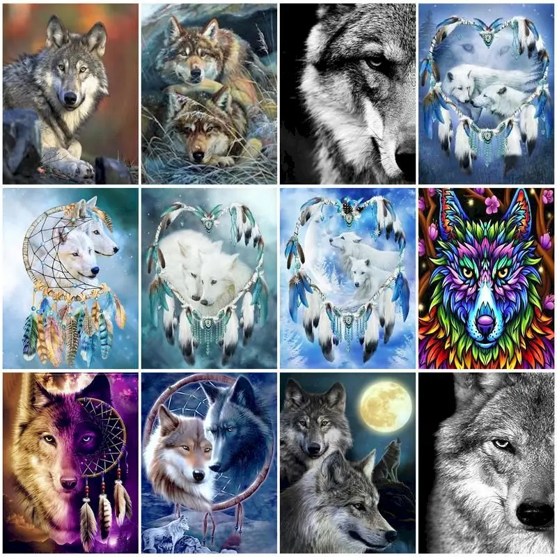 Oil Painting By Numbers Art Wolf Animal On Canvas For Adult Kit Picture Coloring By Number Frame For Drawing Handmade Home Decor