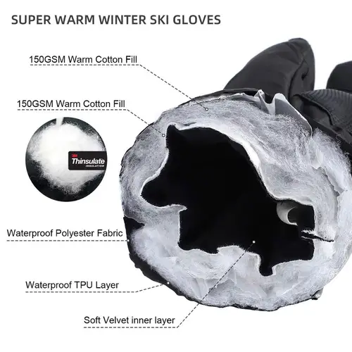 Imagen 2 del producto Guantes de esquí impermeables para invierno, guantes térmicos para Snowboard al aire libre con pantalla táctil Thinsulate de 3M, guantes para ciclismo y motocicleta para hombres y mujeres