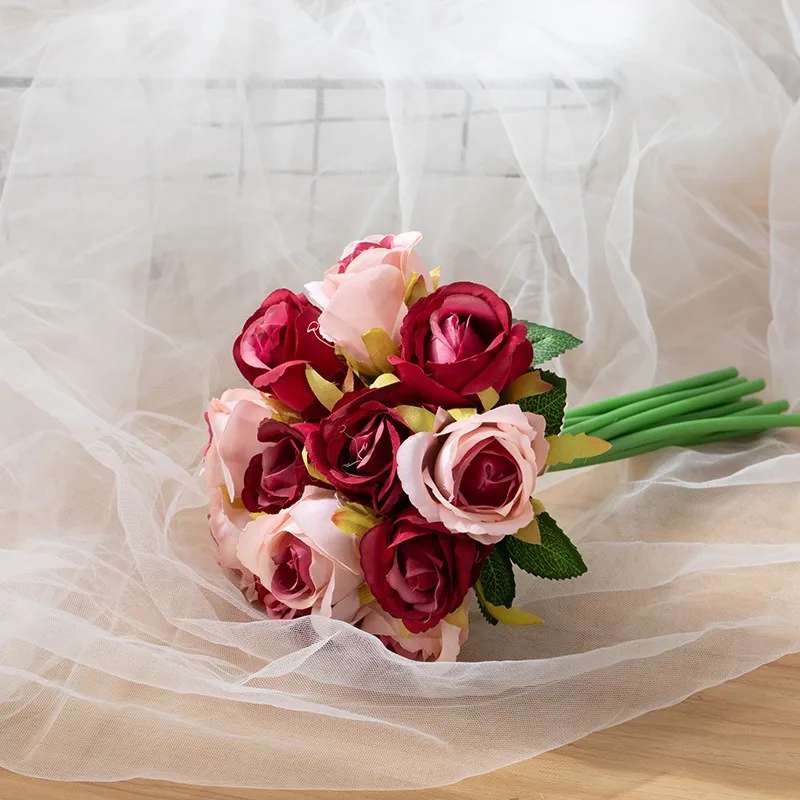 Bouquet de mariée en Roses de soie, accessoires pour demoiselle d'honneur, fleurs artificielles blanches, décoration de maison pour fête de mariage