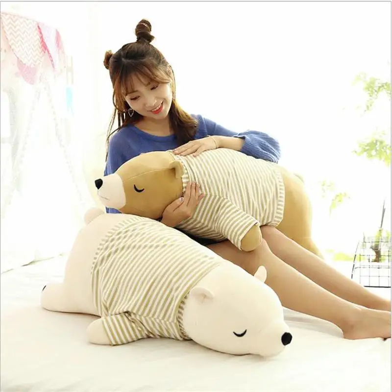 35-110CM Kawaii Dressing Polar Bear Plush Doll Soft Stuffed Sleeping Bear Pillow Animal Plush Toys Cartoon Gifts
