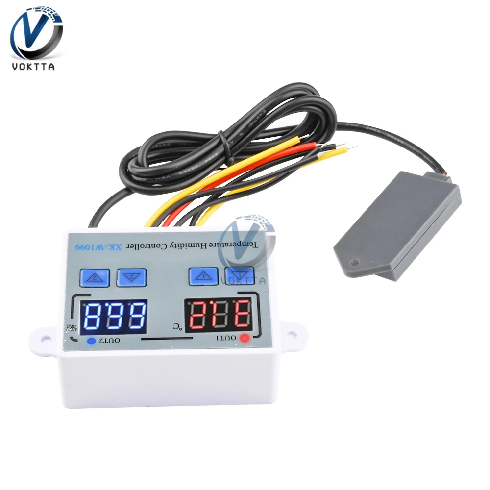 XK-W1099 Dual Display Digital Temperature Humidity Controller DC 12V 24V AC 110-220V Thermostat Humidistat Regulator Incubator