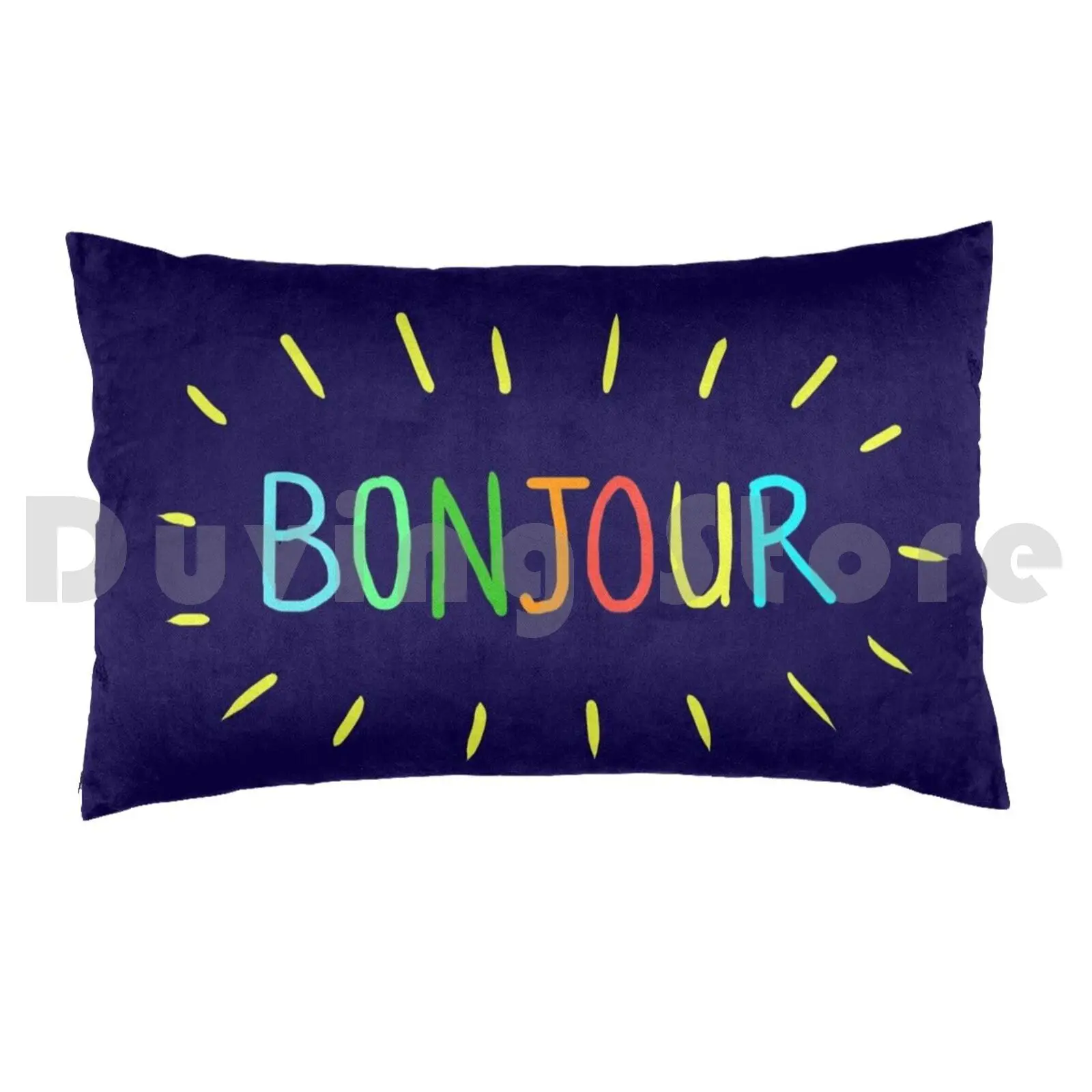 Bonjour Pillow Case Printed 35x50 Hello Positive Sayings Positive Words Colorfull Rainbow Typography Hand Writing