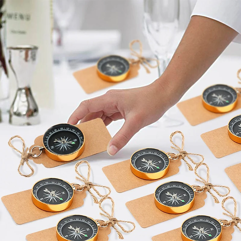 20pcs Wedding Gifts Guests Compass Souvenir with Kraft Tag Travel Themed Party Decorations Favors Nautical Christmas Ornaments