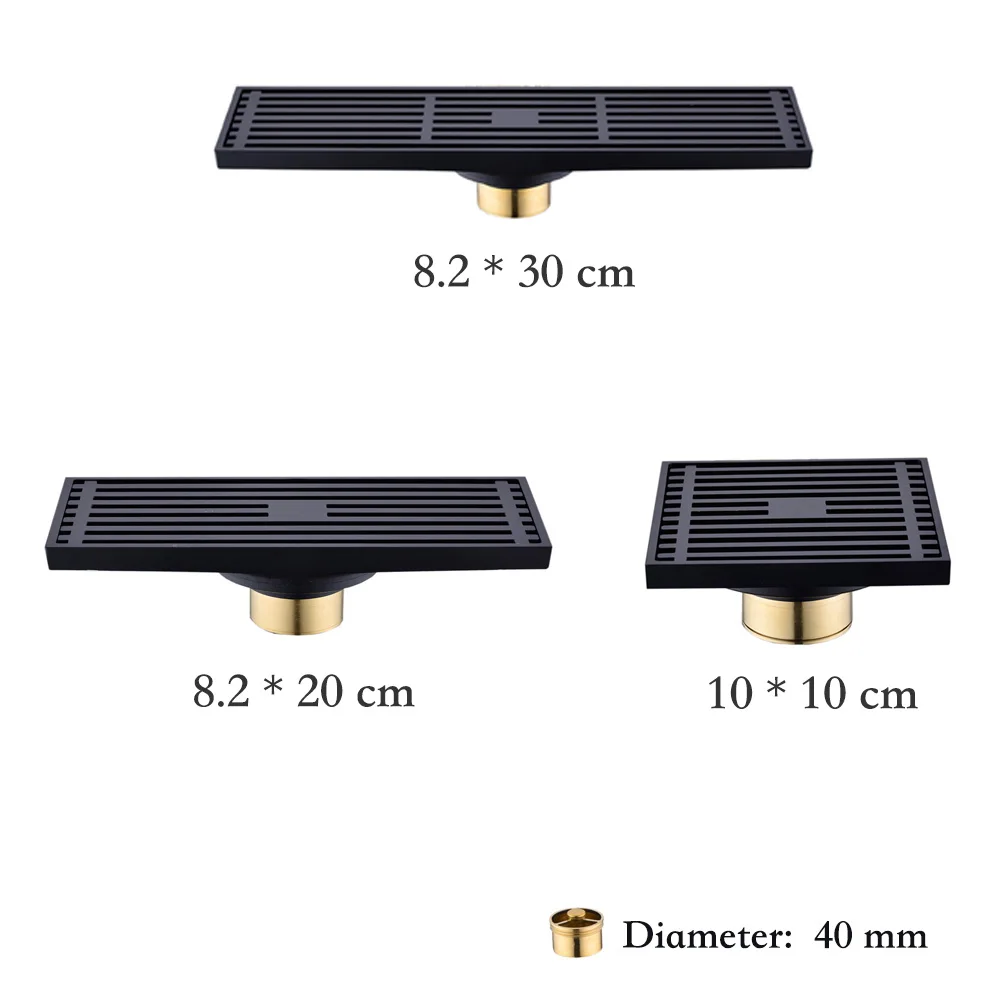 Brass Square/Rectangle Black Bathroom Shower Floor Tile Drains  Filter Floor Drain Hair Catcher Shower Drain