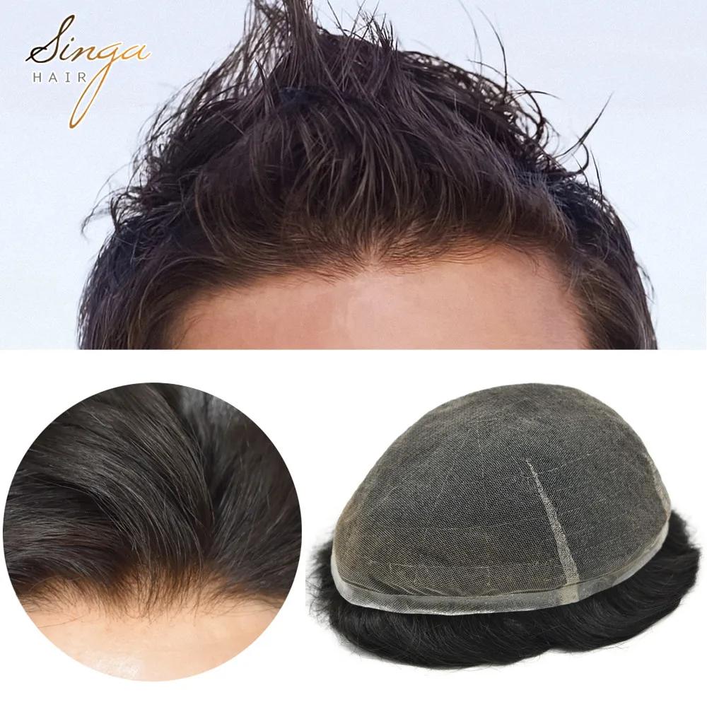 Tupé de encaje suizo completo para hombre, reemplazo de sistema de cabello de densidad ligera a media, duradero y cómodo, más colores, peluca para hombre