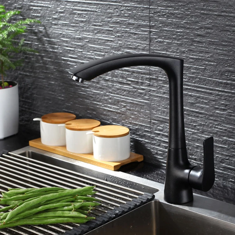 BANGPU Black Kitchen Sink Faucet 1 Hole Sink Faucet Single Handle Kitchen Tap Solid Brass Rotary Kitchen Tap Deck Mounted