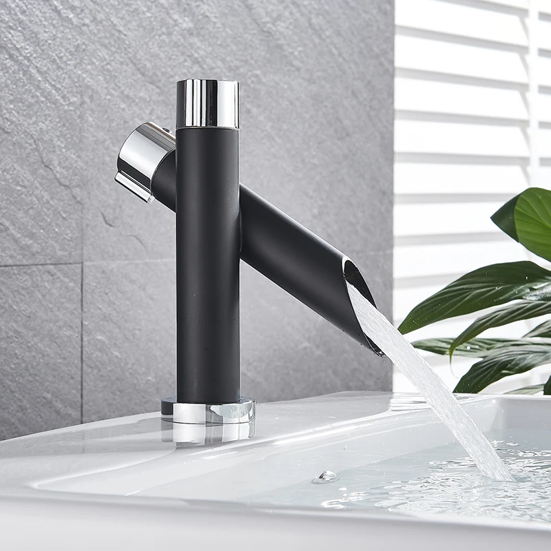 Black Deck Mounted Bathroom Basin Mixer Tap Square Single Handle Basin Vessel Sink Faucet Hot Cold Water Faucet for Basin