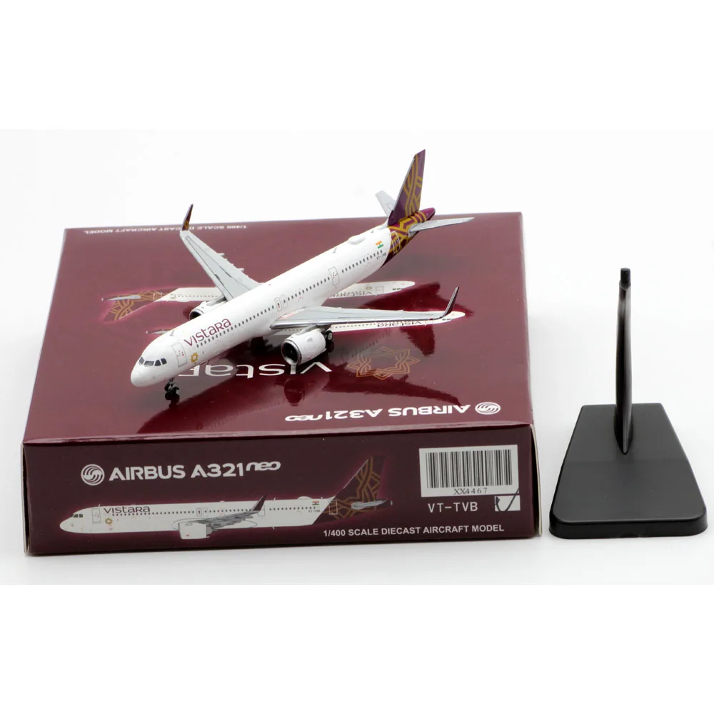 1:400 Alloy Collectible Plane Gift JC Wings XX4467 Vistara Airlines Airbus A321NEO Diecast Aircraft JET Model VT-TVB With Stand