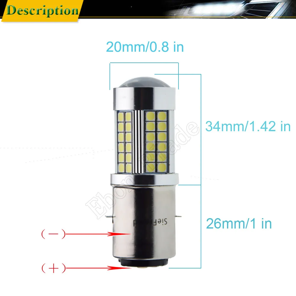 White Motorcycle Motorbike H6 Headlight 6V 12V BA20D H4 Bixenon Beam 3030 66SMD LED Moped Scooter ATV Lamp Bulb P15D P45T Light