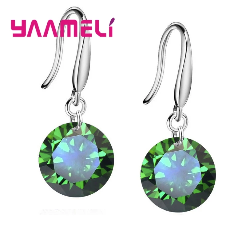 Promotions!! Good Quality 925 Sterling Silver 10MM Shining Crystal Woman Girl Candy Hook Dangle Earrings Gifts Colors