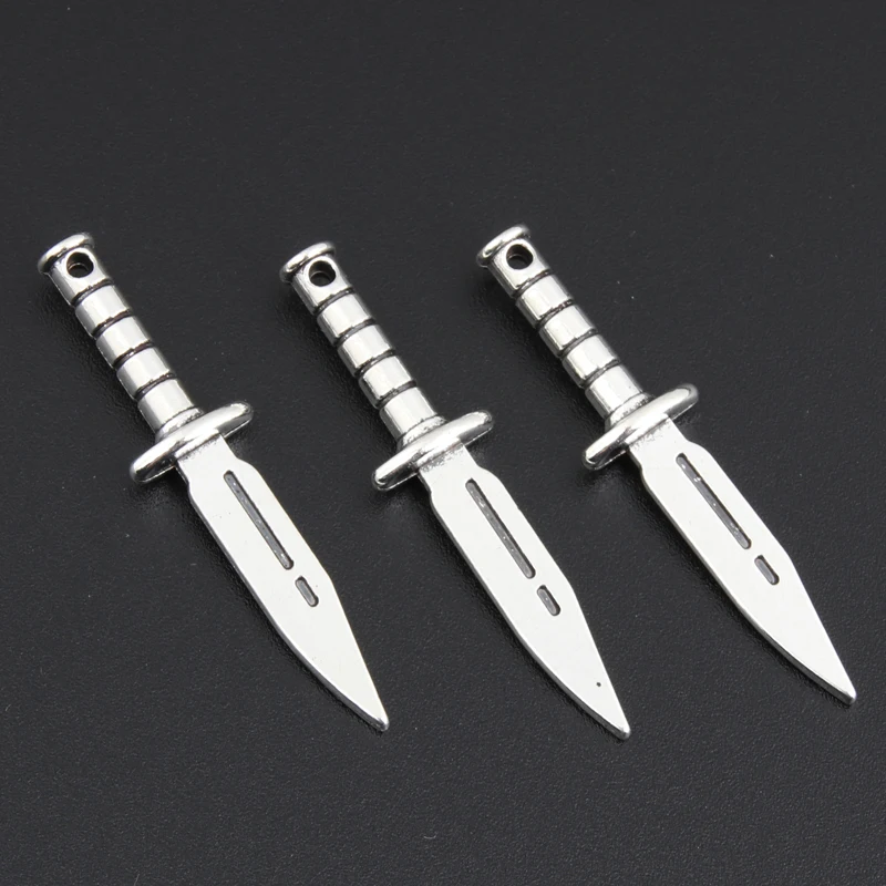 30pcs Silver Color 39x9.5mm Sword Dagger Charms Weapon Pendant Fit DIY Metal Jewelry Making Handcrafted Punk Accessories