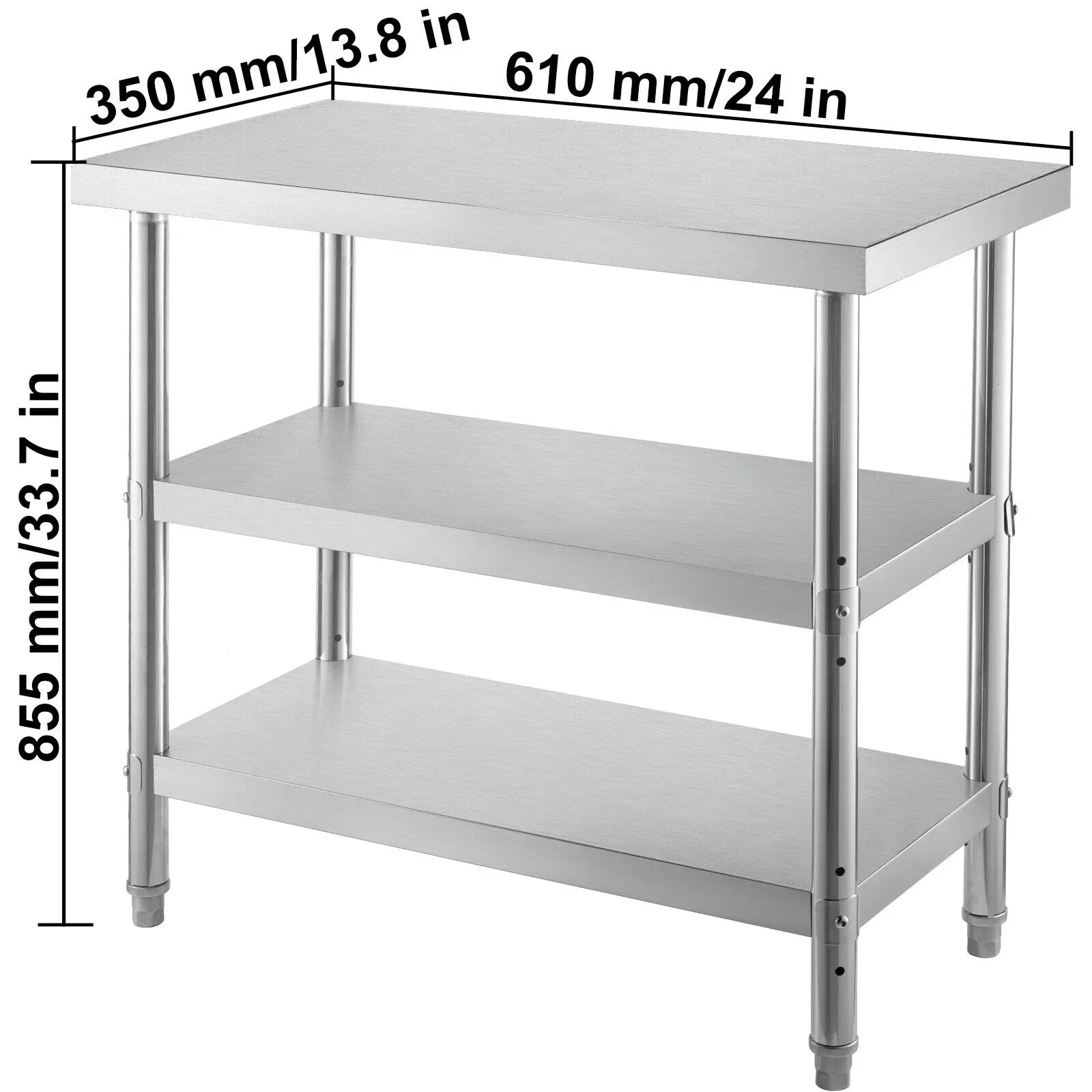 VEVOR Stainless Steel Work Table Storage Shelve Commercial Kitchen Food Prep with Installation for Home Projects Cafeteria Hotel