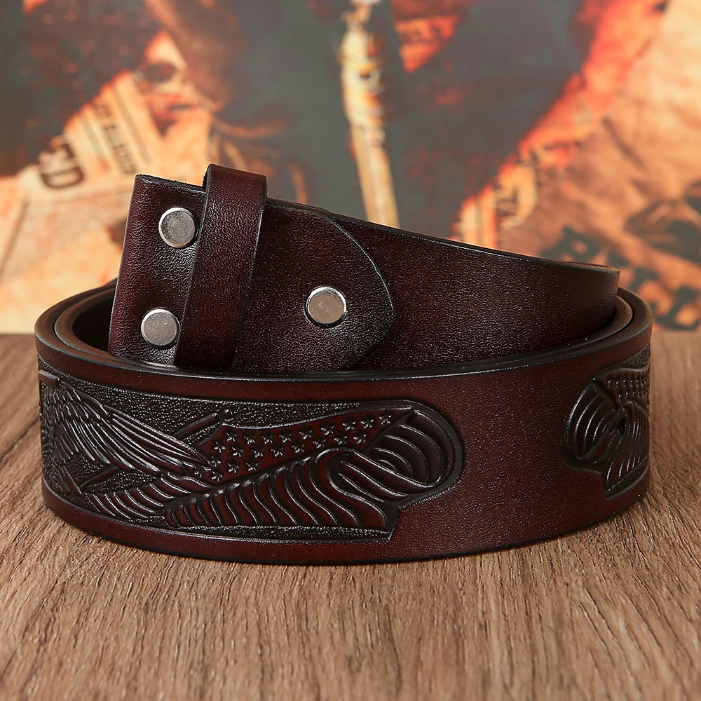 Western denim print leather replacement belt men and women same style