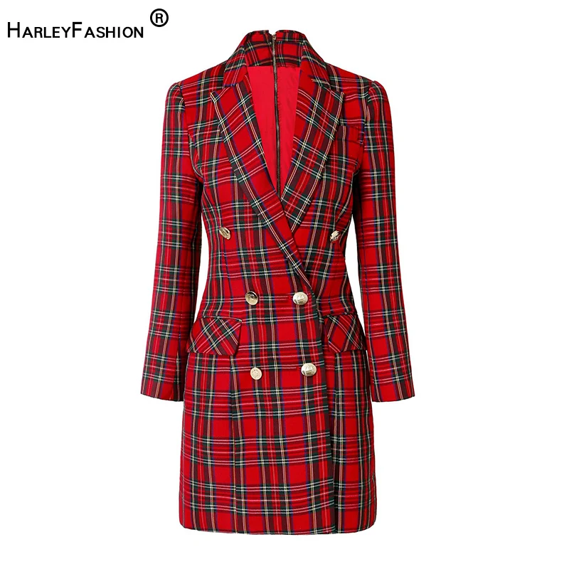 HarleyFashion Women Classic Formal Women Blazer Dress 2022 New Spring Collection Plaid Pattern Quality Design