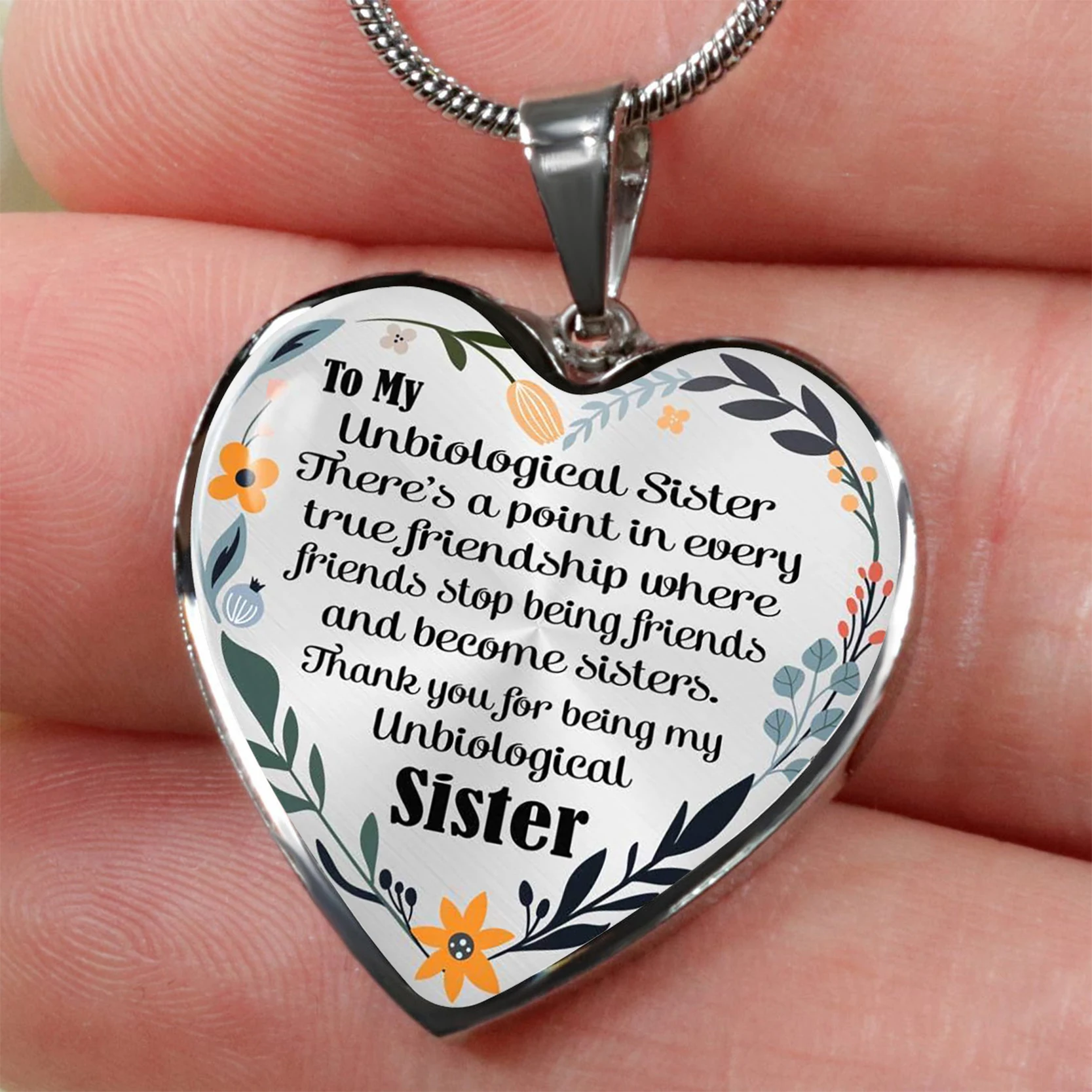 Fashion Jewelry for Girls To My Unbiological Sister Heart Pendant Necklace Birthday Christmas Gift To Sisters and Best Friends