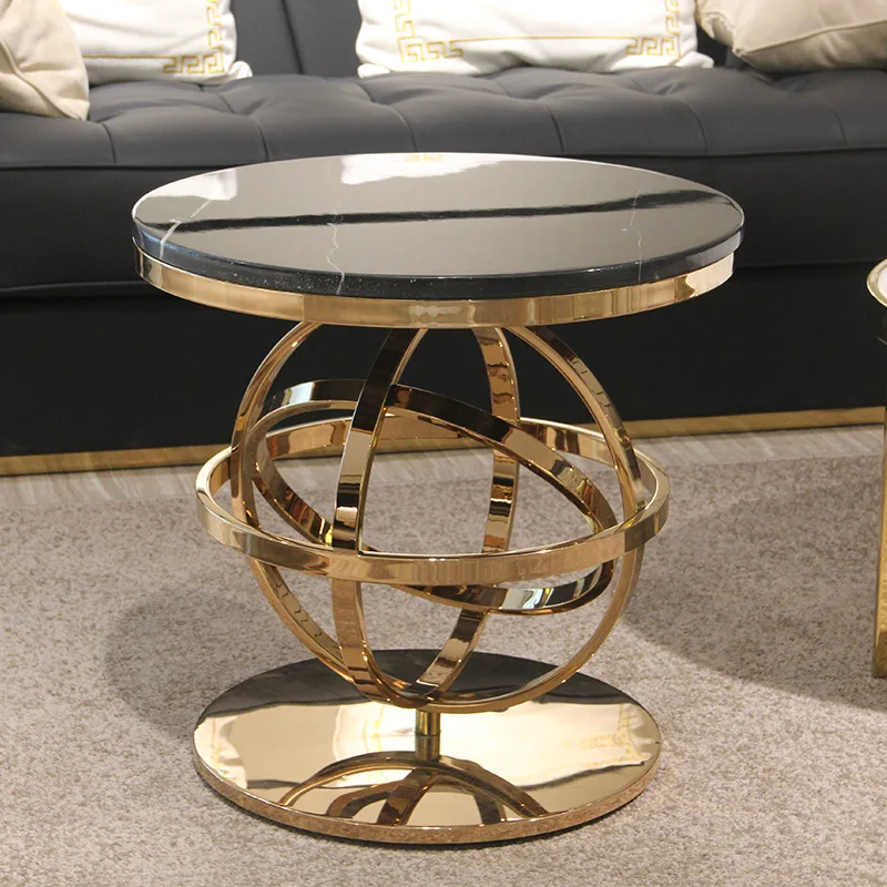 Marble Small Coffee Table Nordic Stainless Steel Living Room Creative Personality Metal Edge Table Light Luxury Furniture Globe