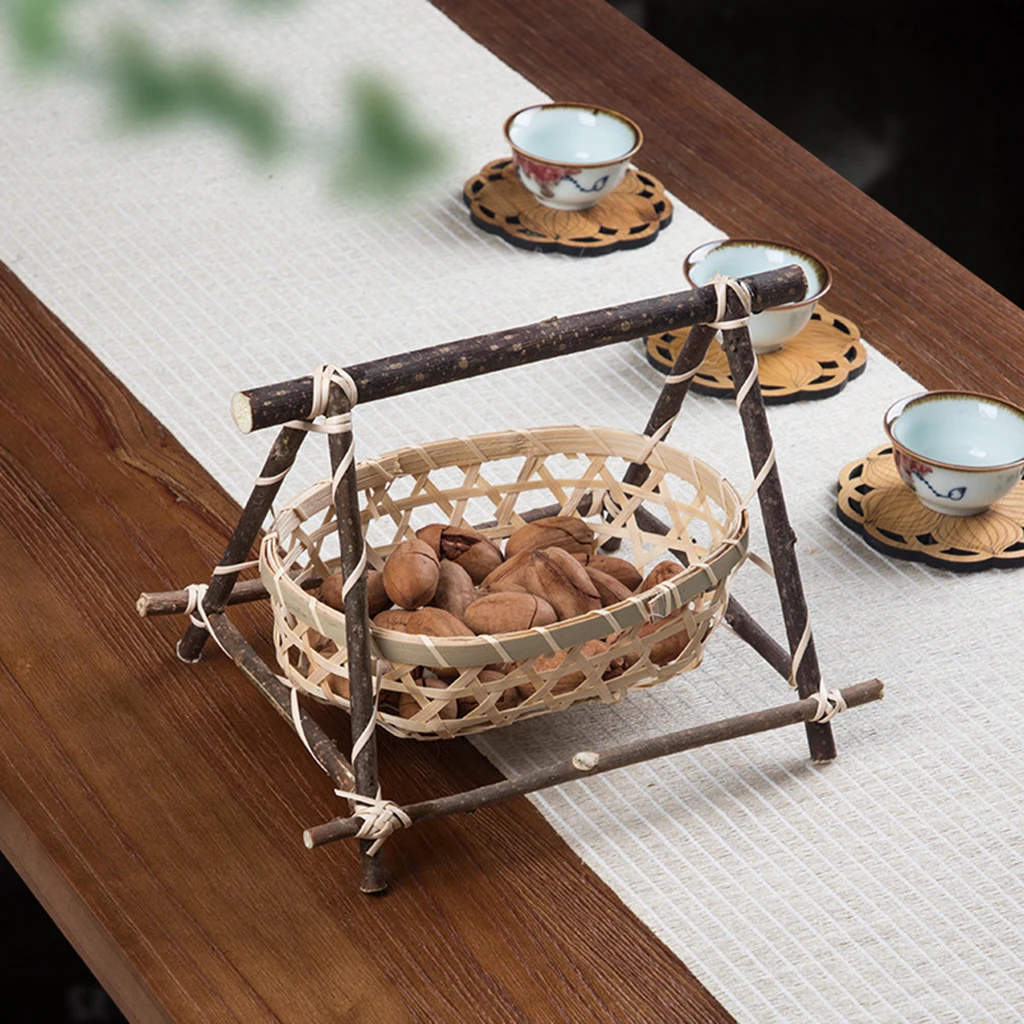 Handmade Bamboo Weaving Storage Basket Nuts Snack Food Picnic Bread Container Kitchen Storage Basket Countertop