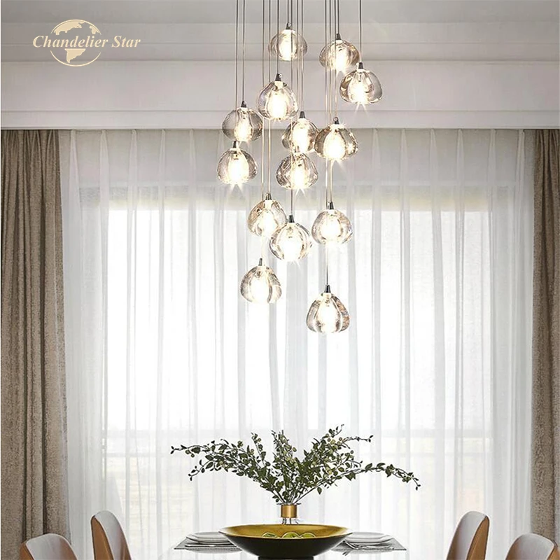 Modern LED Chandeliers Nordic Apple K9 Crystal Ball Metal Pendant Hanging Lamps Lustre Bedroom Living Room Staircase Lights Deco