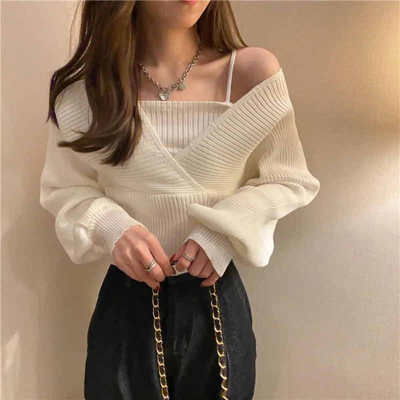 Women Clothing Commute Black Slim Long Sleeved Knit Korean Sweater Ladies Blouse Pullover Warm Casual Soft Tops Jumper