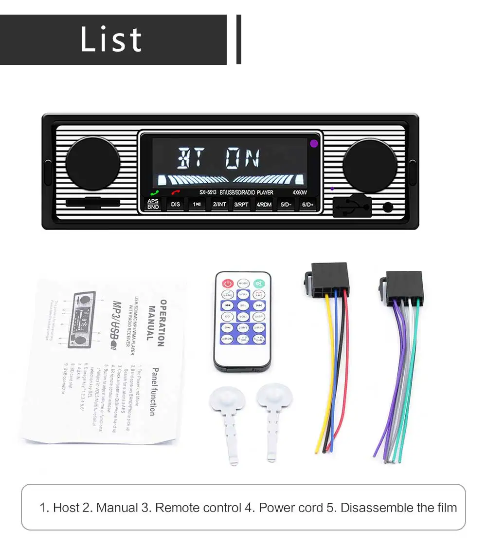 Car Radio 1 DIN Stereo FM Bluetooth-compatible MP3 Audio Player Cellphone Handfree Digital USB/SD With In Dash Aux Input