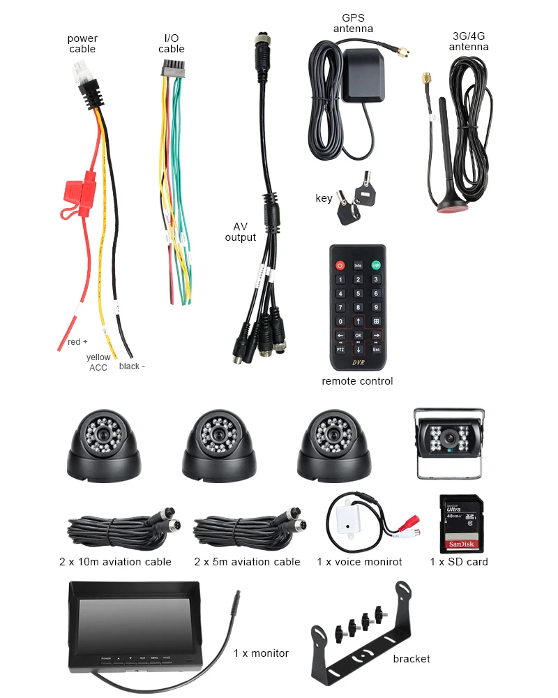 4G GPS podwójny SD 4CH samochód Dvr komórkowy nagrywarka DVD w czasie rzeczywistym widok + 4 sztuk 2.0MP AHD kamery samochodu + 7 Cal VGA Monitor samochodowy zestawy dla pojazdu