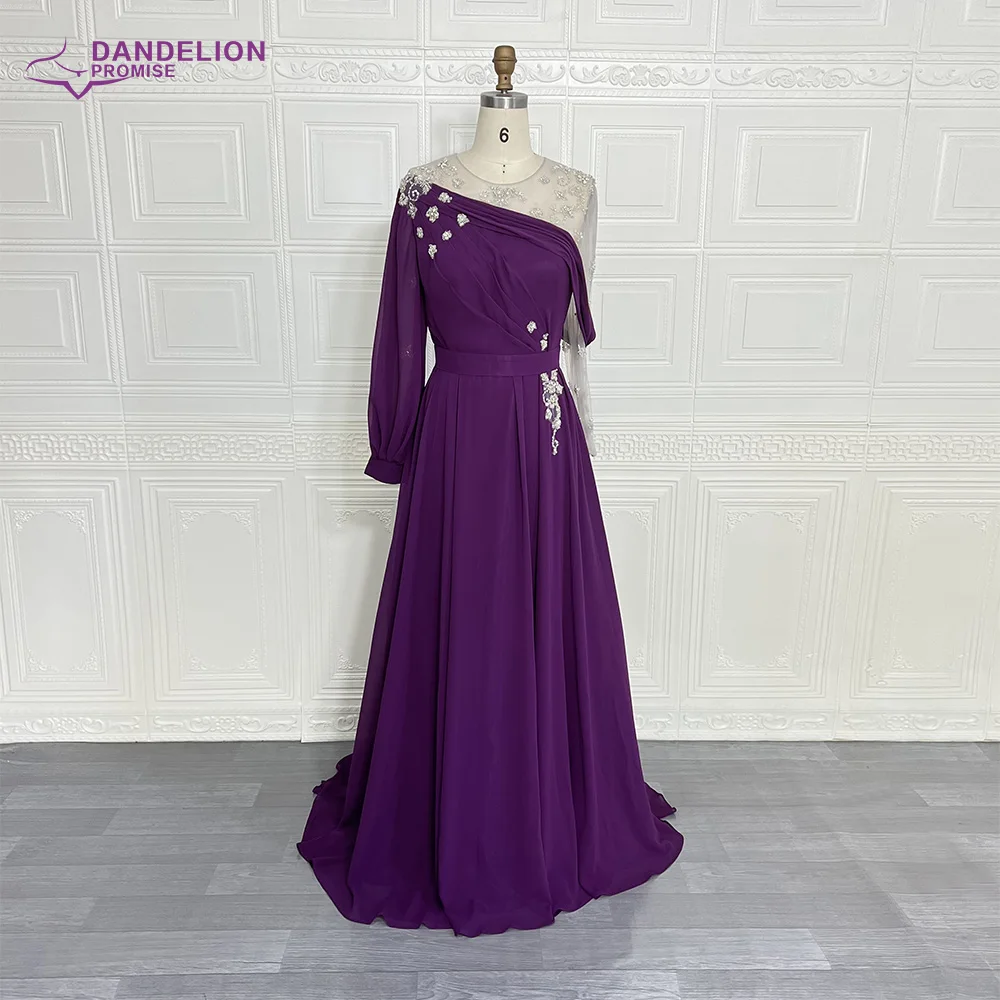 Árabe roxo manga longa vestido de noite 2021 para as mulheres de luxo frisado dubai muçulmano vestidos formais vestido de festa de casamento a line