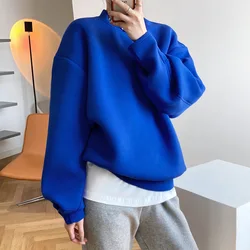 2022 Spring Long Sleeve Women Thick Hoodies O-Neck Pure Color Women Warm Oversize Style Women Blue Hoodies Women Tops