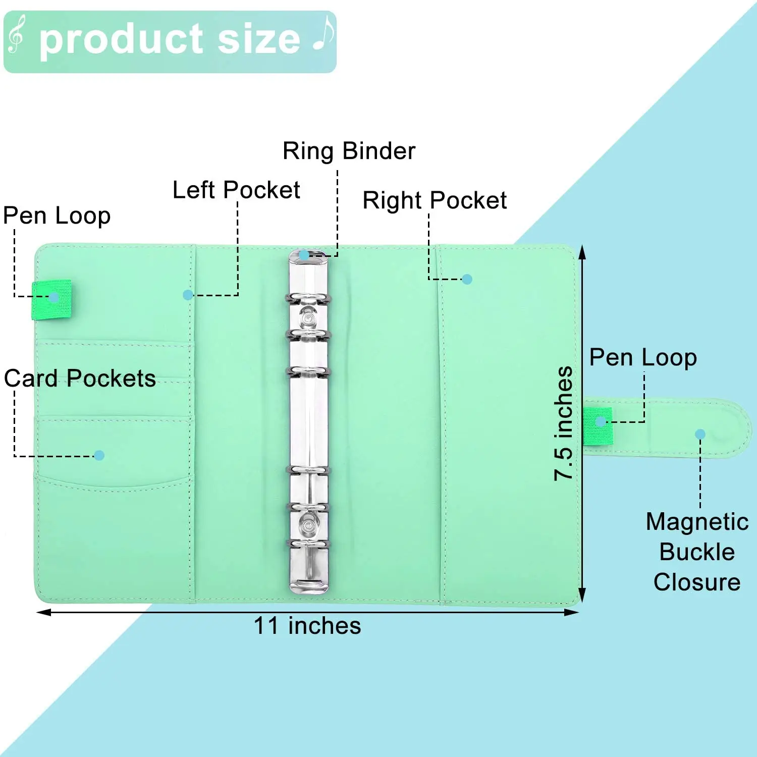 Carpeta de cuaderno de cuero PU A5, carpeta de 6 anillos recargable para hojas sueltas, organizador Personal, cubierta con hebilla magnética, nuevo