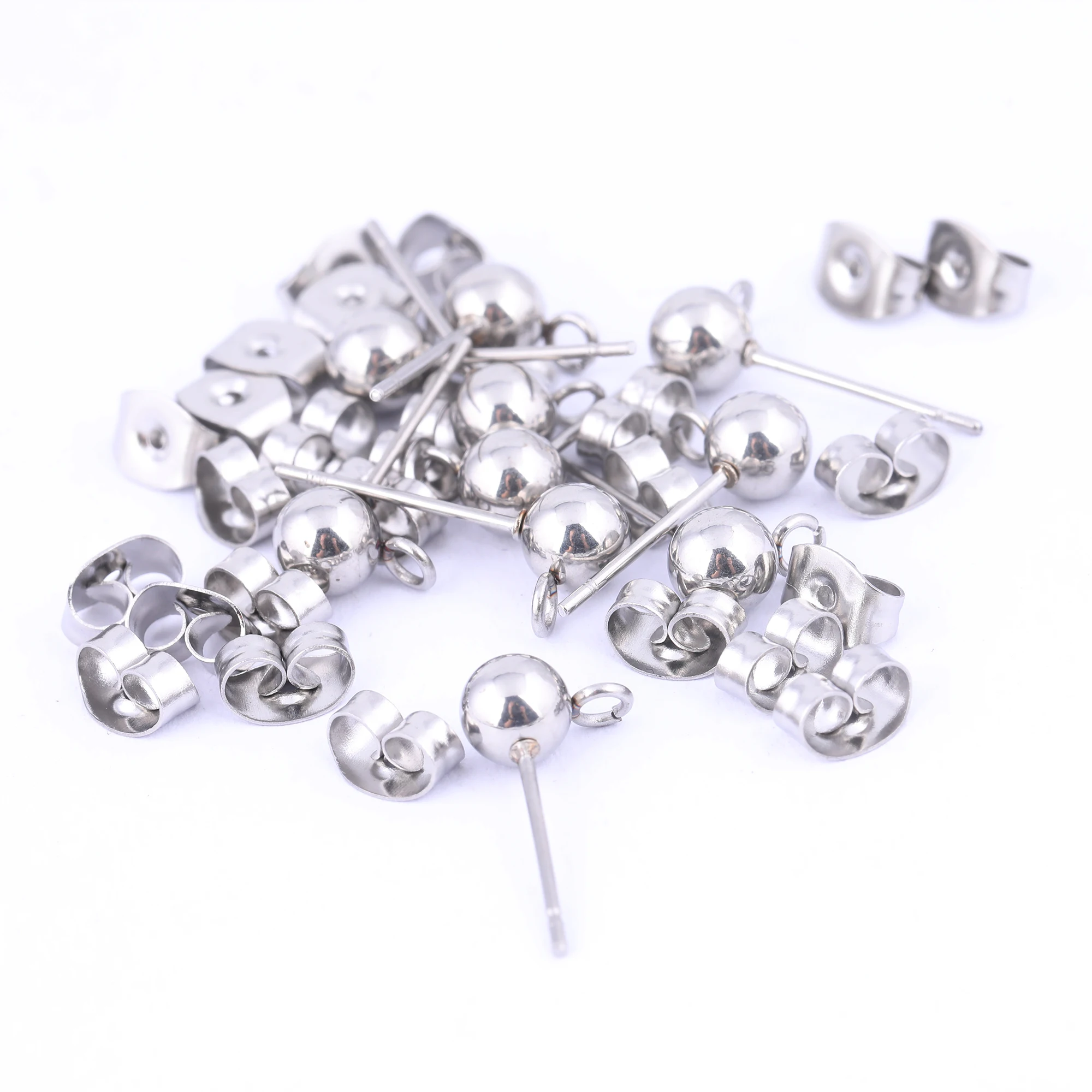 20pcs stainless steel 3mm 4mm 5mm 6mm ball earring posts findings diy connectors for jewelry making supplies