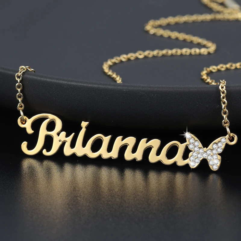 Personalized Butterfly Necklaces Custom Butterfly Necklaces For Women Name Nameplate Gold Stainless Steel Necklaces Mom Jewelry