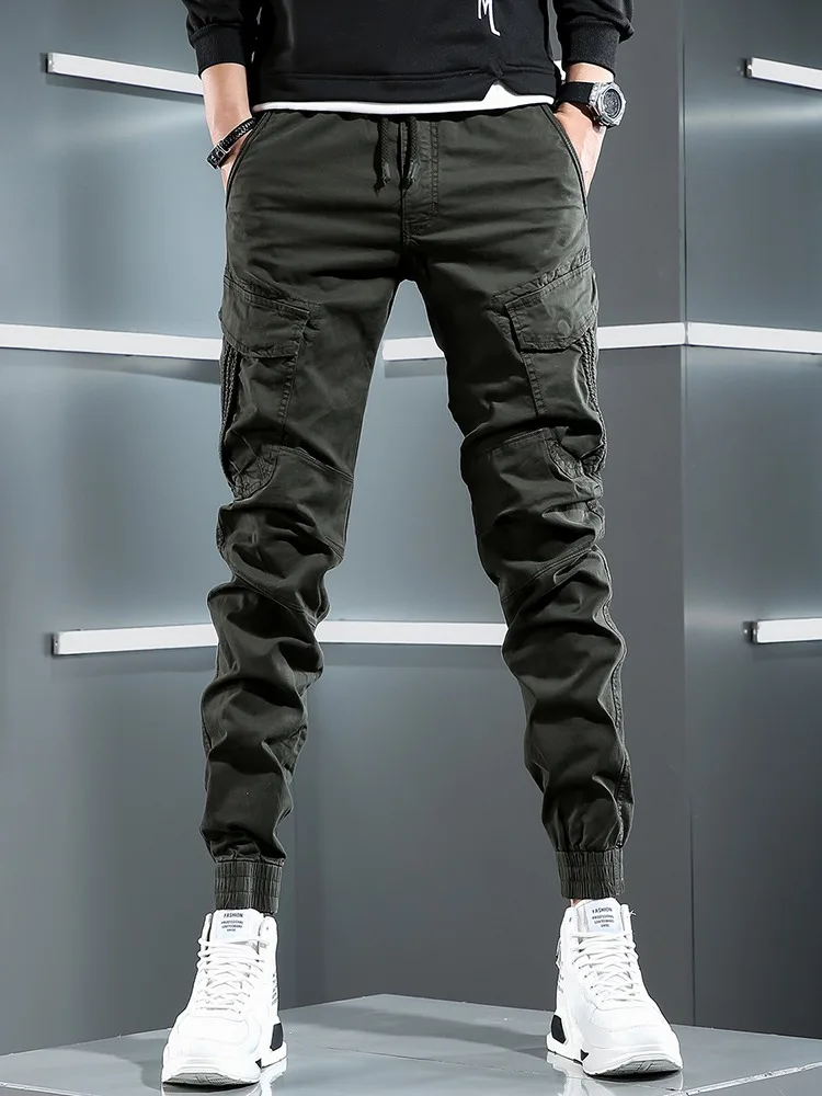 Tactical Army Green Cargo Pants Men Streetwear Hip Hop Mens Casual Cotton Stretch Drawstring Joggers Trousers