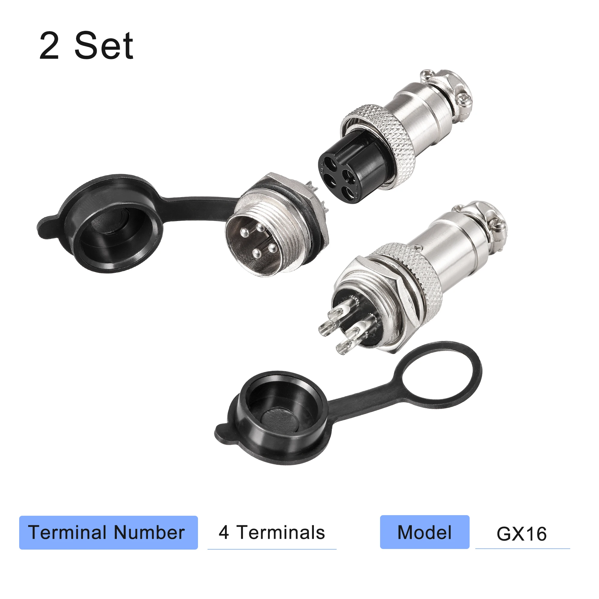 uxcell 16mm 4 Terminals 7A 400V GX16 Aviation Connector with Plug Cover 2 Set