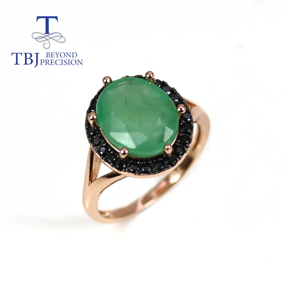 TBJ,Natural emerald oval 10*12mm zambia green gemstone luxury fashion 925 sterling silver fine women's ring