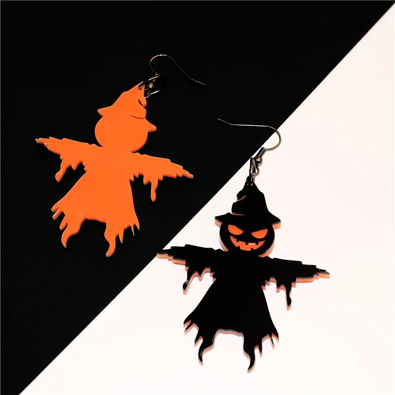 KUGUYS New Halloween Demon Scarecrow Dangle Earrings for Women Black Acrylic Pumpkin Drop Trendy Jewelry Girl Party Accessories