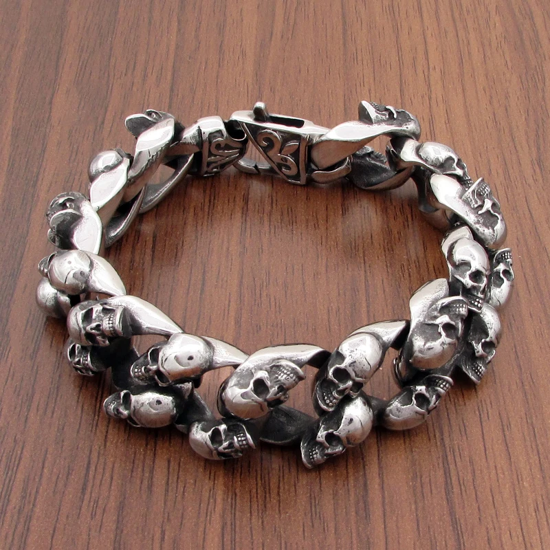 Punk 316L Stainless Steel Small Skull Bracelet  Motor Biker Skeleton Men\'s Bracelets Jewelry