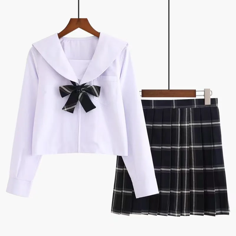 Japanese JK School Uniforms Girls Preppy Plaid High Waist Skirt Sets Preppy Chic Style 2021 Cosplay Lolita Sweet Color For Girls