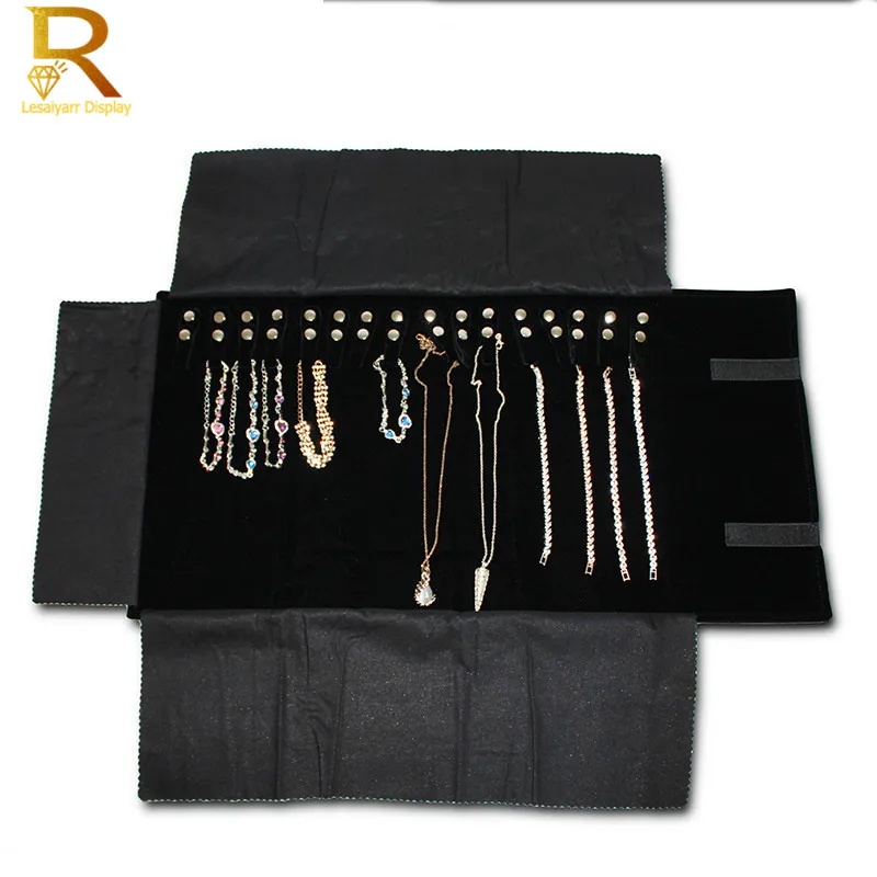 

Portable Velvet Black Jewelry Roll Bag Grey Pendant Bracelet Organizer Storage Pouch Portable Necklace Display Organizer Pouch