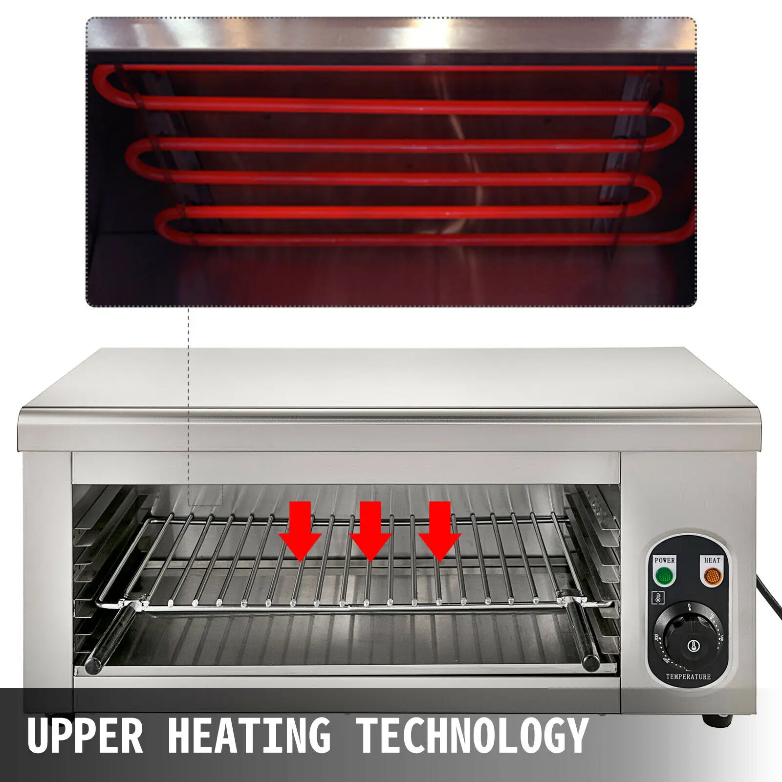 VEVOR Electric Salamander Oven 2KW Adjustable Grid Kitchen Appliance Stainless Steel Broiler for Pizza Roast Chicken Commercial