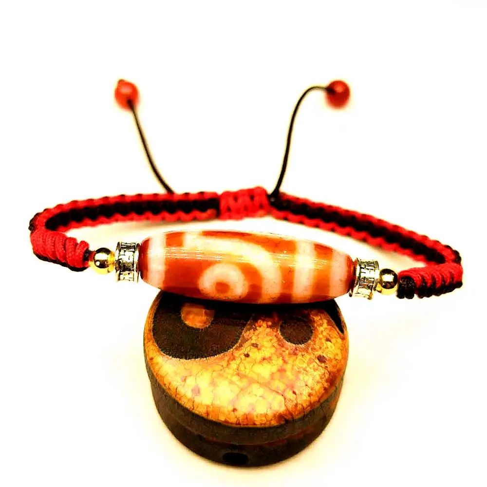 Handmade Ajustable Bracelet Agate 2 eyes Tibetan Dzi Bead Amulet Good Luck Red Color High Quality Free Shipping