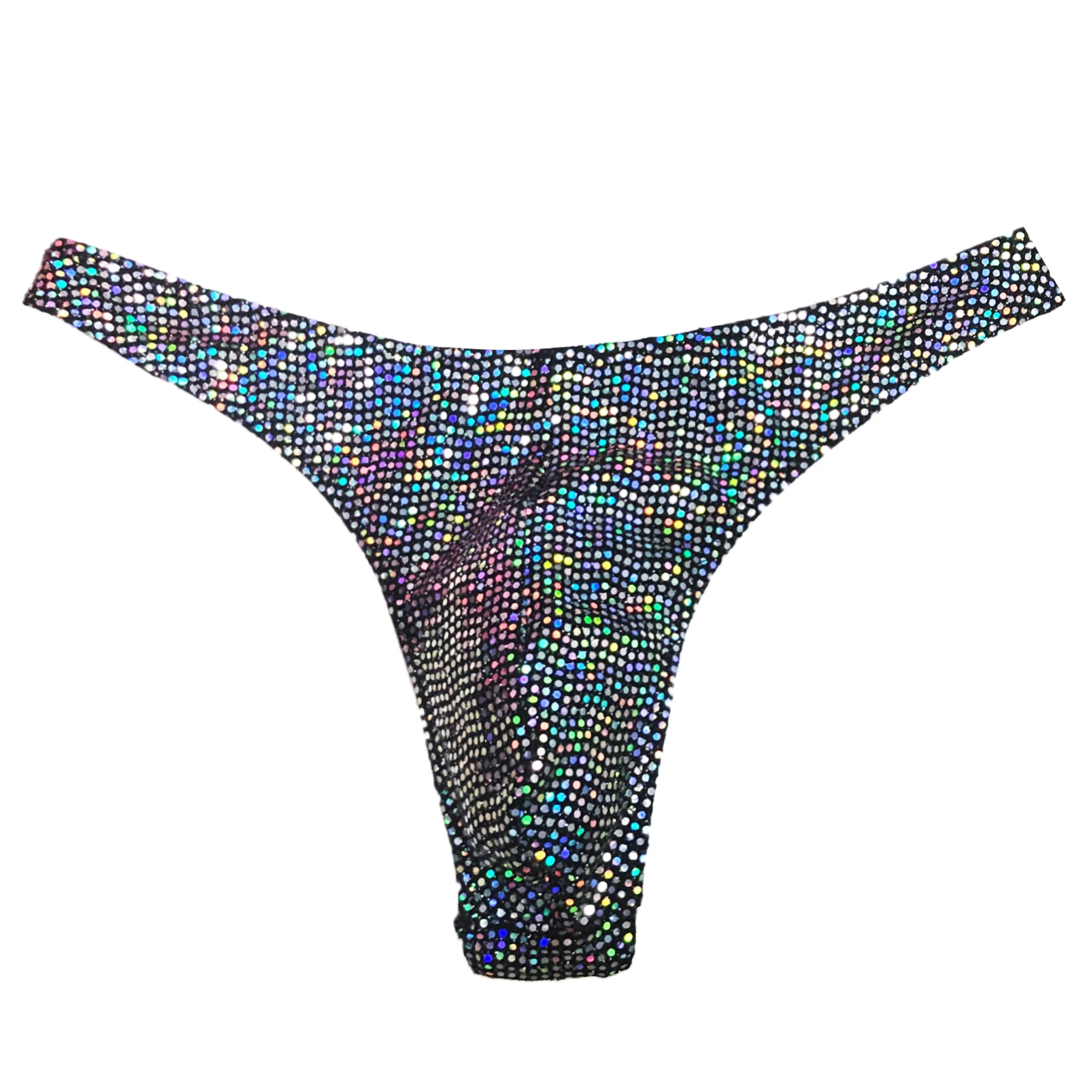 Masked staffs  Men\'s shiny oversized T-shirt sexy solid bikini high score sexy bikini pants shiny pearlescent pants