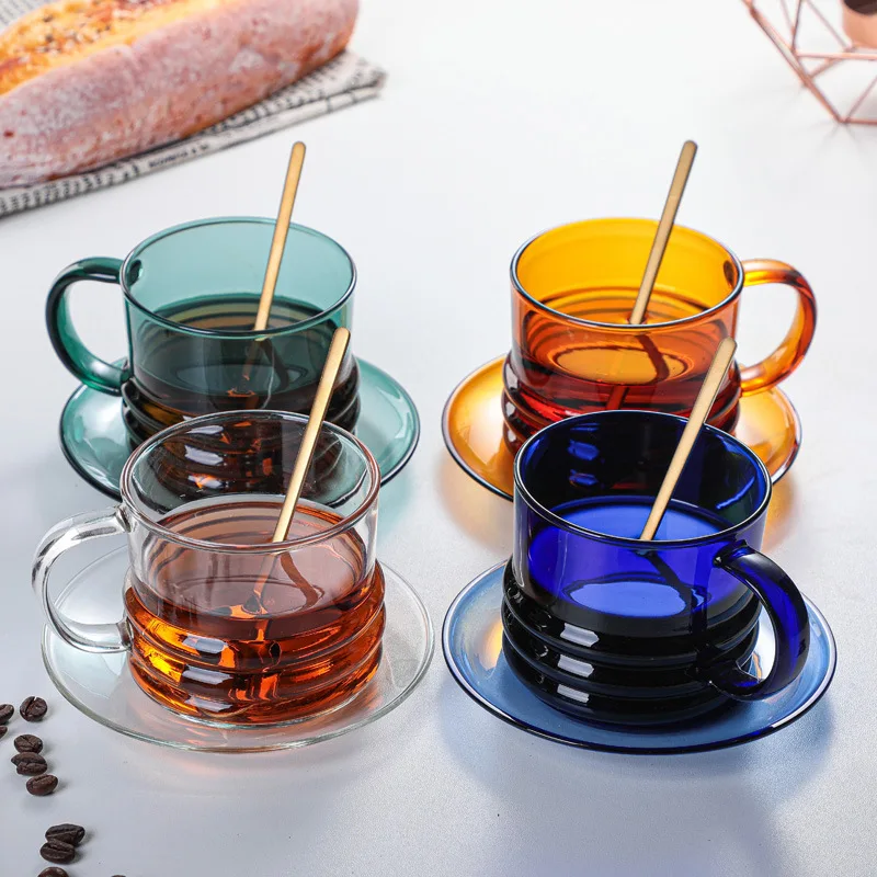 Heat-resistant Breakfast Milk Tea Cup Nordic Stained Glass Coffee Cup Plate  Creative Glass Desktop Decoration Milk Coffee Cup