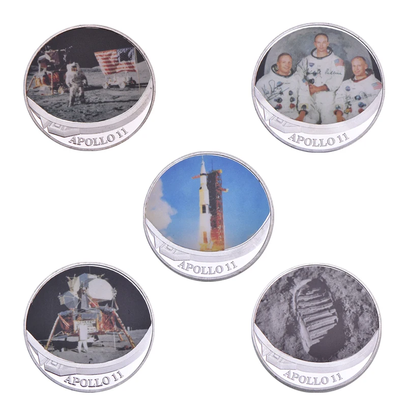 WR Apollo 11 50th Anniversary Silver Collectibles Coins with Coin Holder Original Challenge Coin US Medal Collector Dropshipping