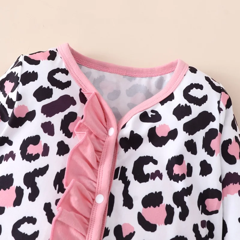 New Baby Clothes Baby Girl Romper Baby Girl Clothes Leopard Ruffles Single Breasted Long Sleeve Baby Rompers Spring Fall 0-18M