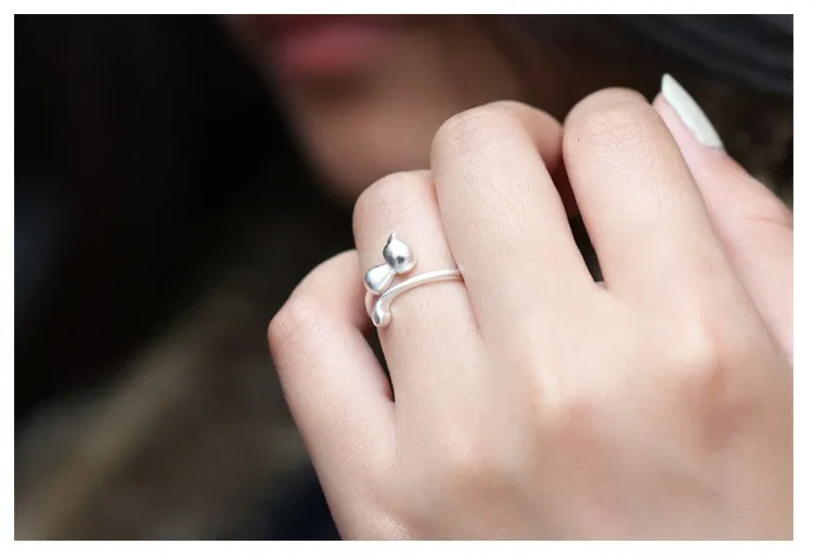 Free Shipping BFCLUB  Silver Color Cat Rings For Women Jewelry Beautiful Finger Open Rings For Party Birthday Gift