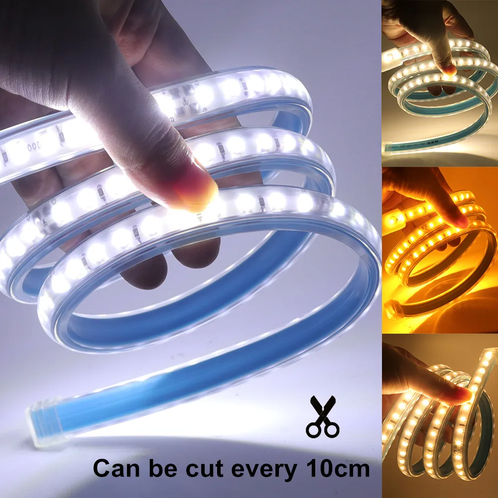 

220V LED Strip IP67 Waterproof 120LEDs/m CIR 80RA Natural White/Gold/Cool White 10cm Cuttable Flexible Tape 2835 LED Light