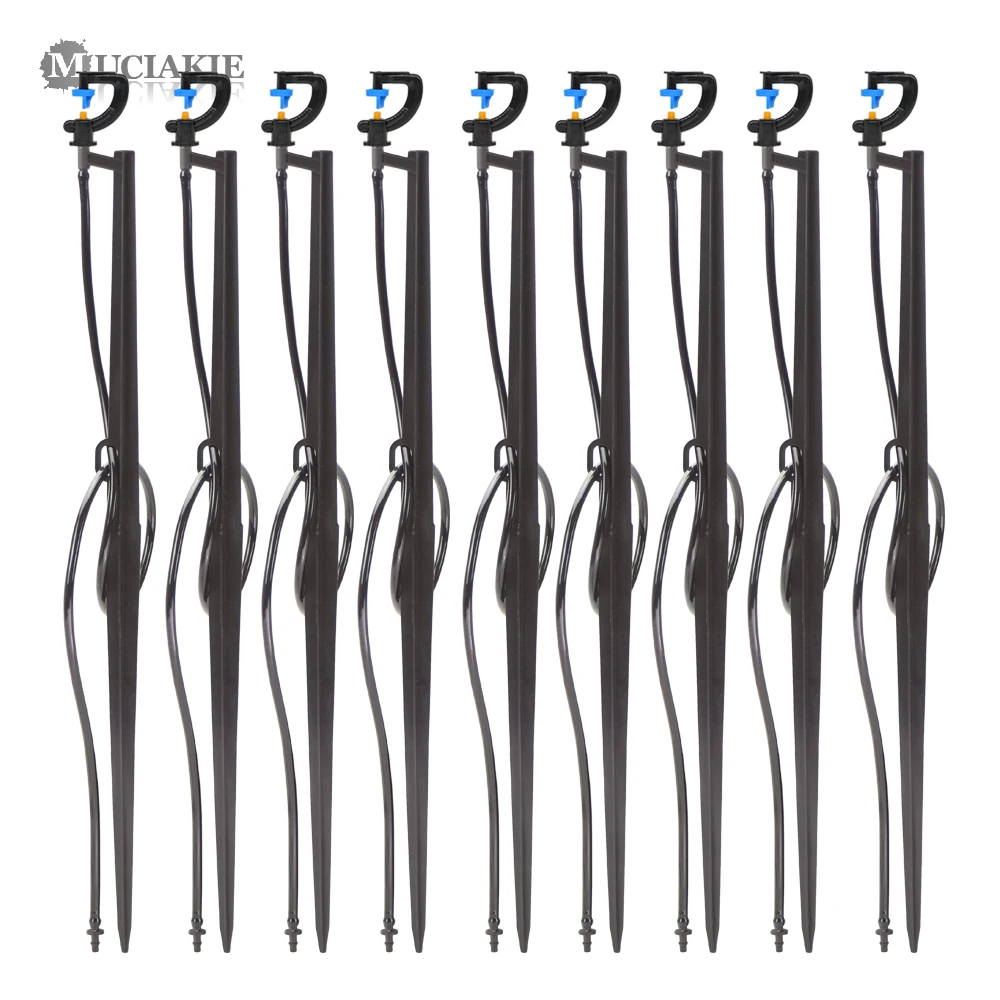 

MUCIAKIE 10PCS 180 Degree Spay Garden Nozzle on 50cm Stake with 80cm 1/4-in Tubing Barb Connector for Low Flow Drip Systems Jet